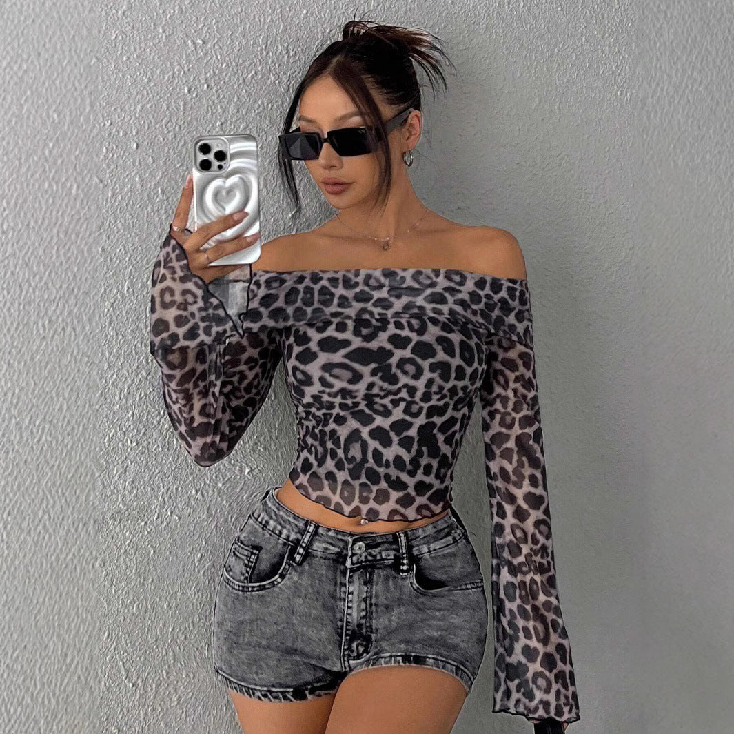 Dame Off-Shoulder Top med leopardmønster Skovae