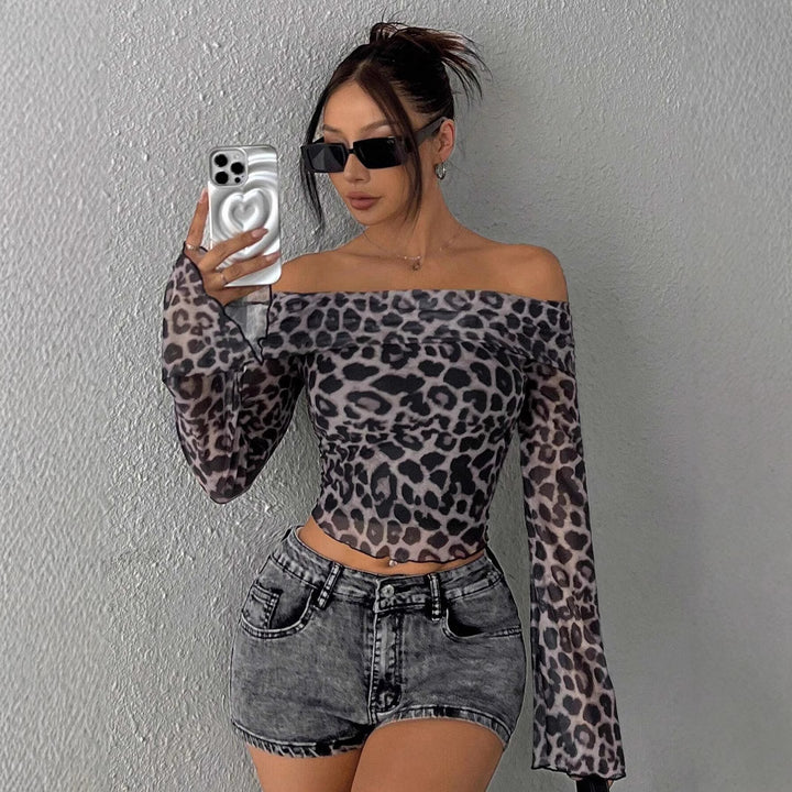 Dame Off-Shoulder Top med leopardmønster Skovae