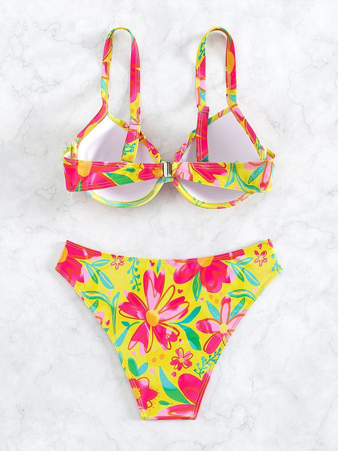Dame blomster mønster push-up bikini sæt Stilla