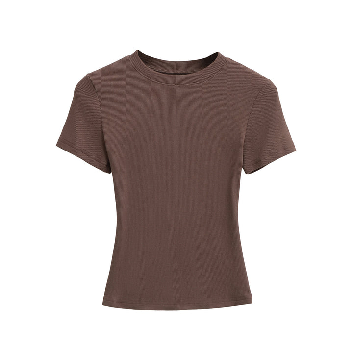 Dame Figurnær Kortærmet T-shirt lavet af højkvalitets ribmateriale med Rundhalset uddybning Stilla