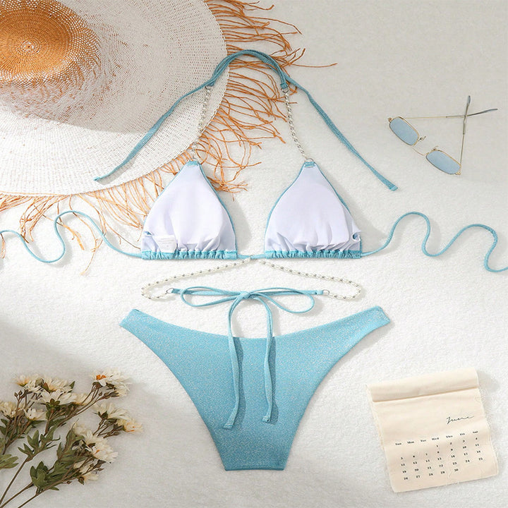 Dame bikini-sæt med glitrende detaljer og justerbar neckholder Stilla