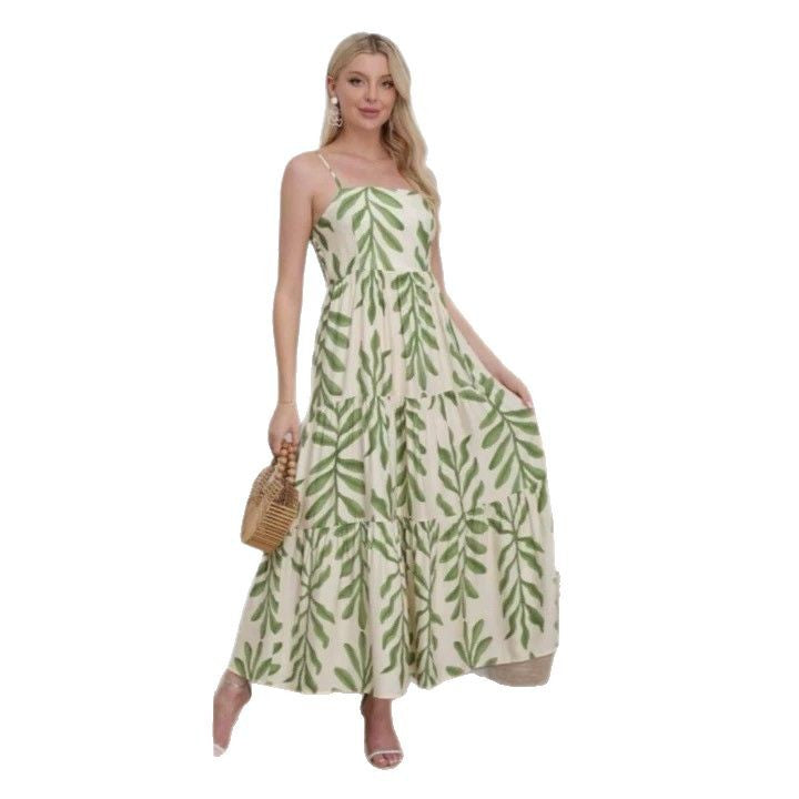 Dame lagdelt blomsterkjole maxi med justerbare spaghetti stropper Stilla