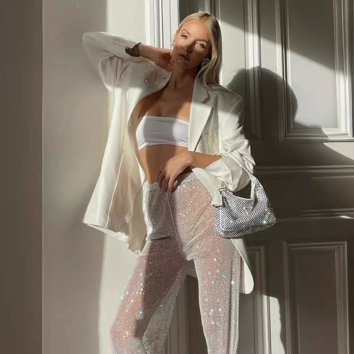 Dame Elegant Langærmet bodystocking med dyb Rundhalset udskæring og kontrasterende detaljer Stilla