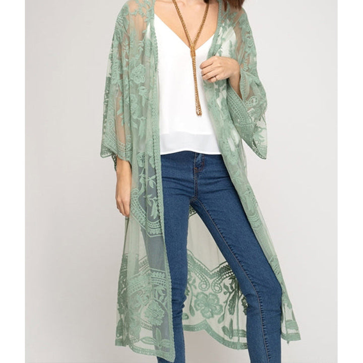 Dame luftig Crochet-Kimono med blomsterdetaljer Stilla