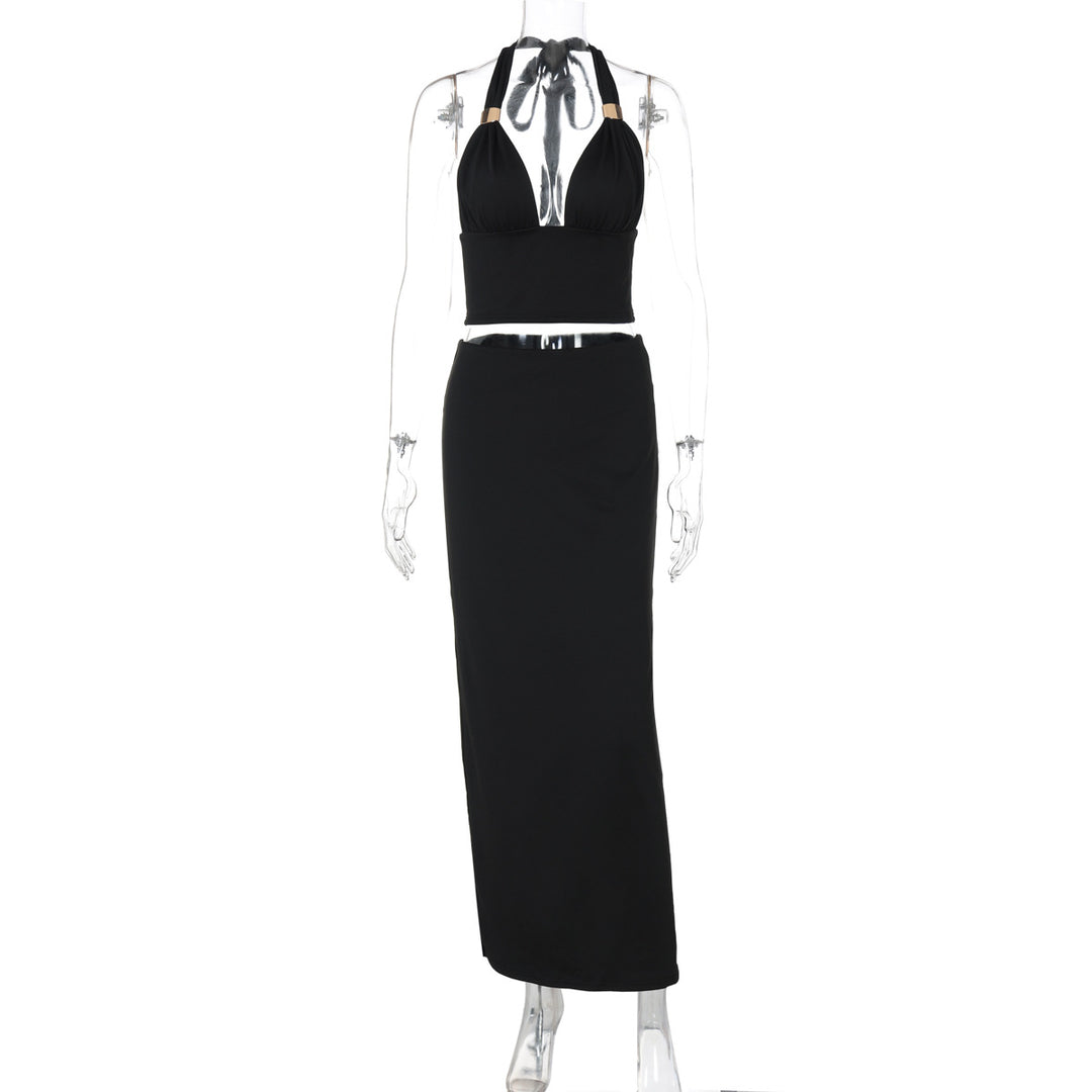 Dame elegant to-delt sæt med raffineret crop-top og højtaljet maxi-nederdel Stilla