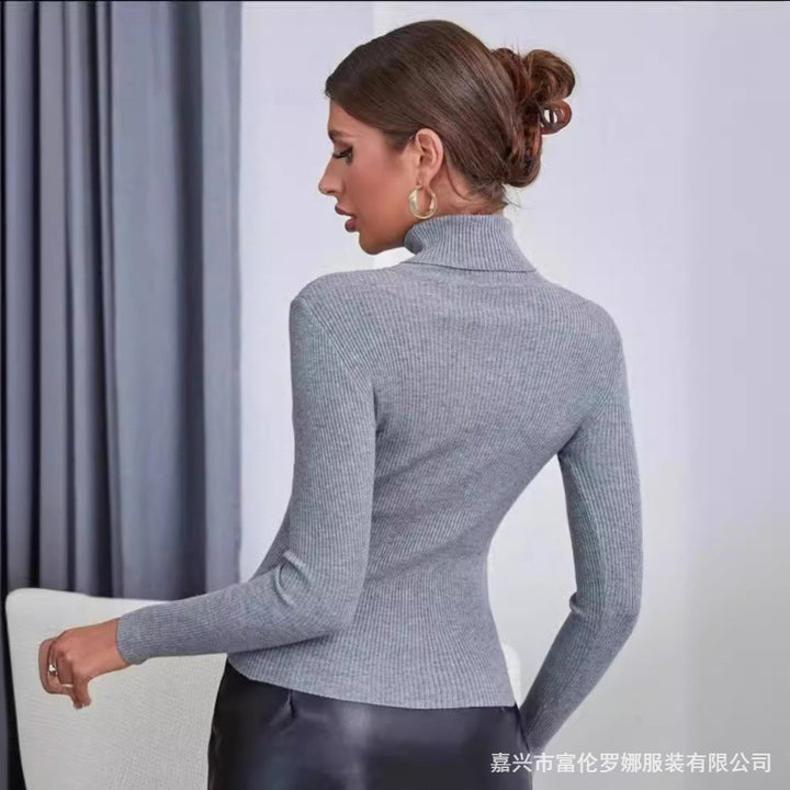 Dame langærmet turtleneck top lavet af høj kvalitets ribbet struktur Stilla