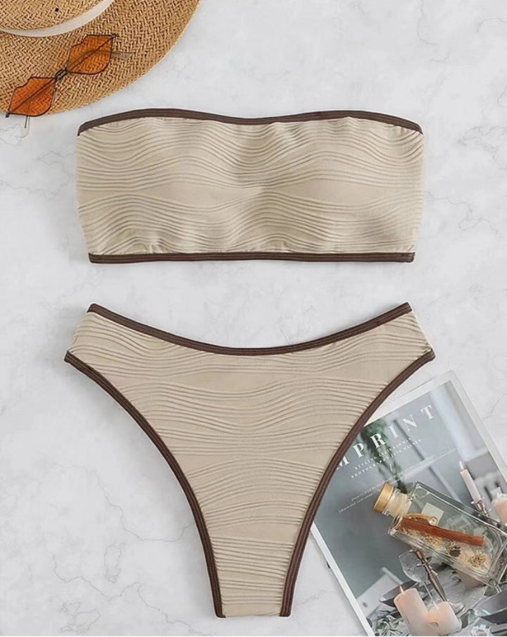 Dame bandeau-bikini-sæt med struktureret design Skovae