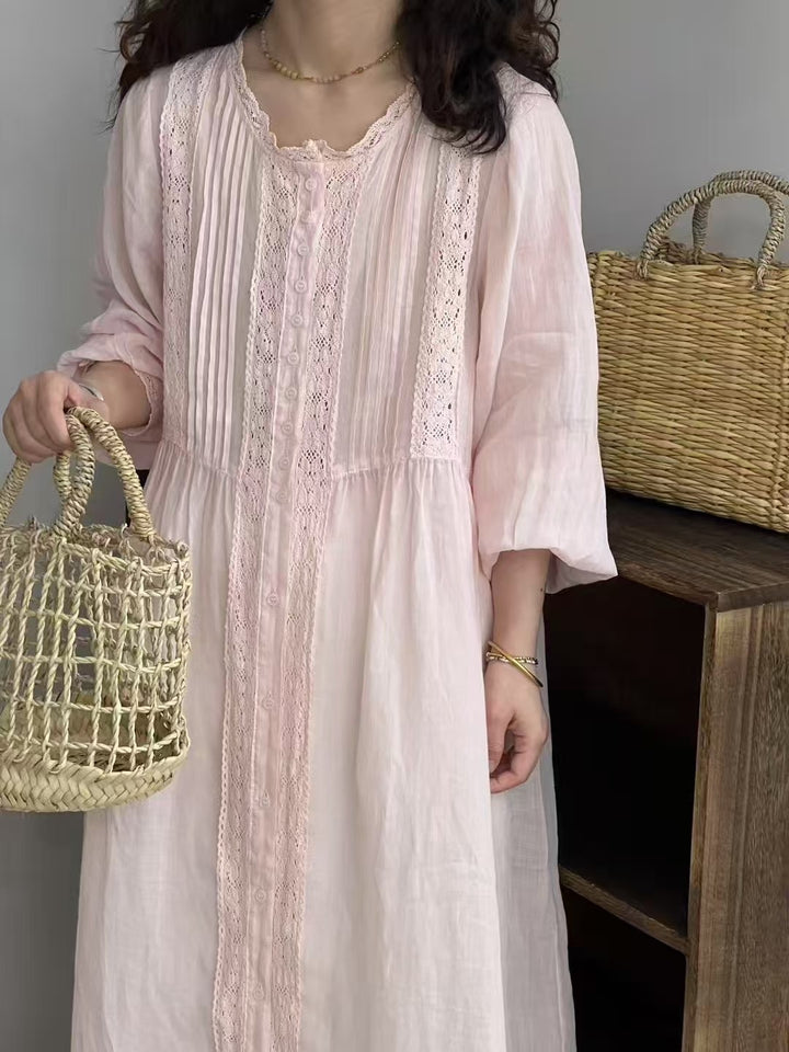 Dame Elegant Langærmet Tunika Kjole med Spids Dekorationer Stilla