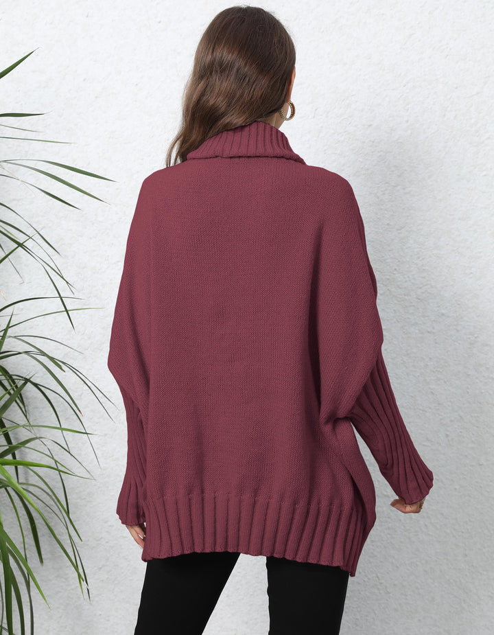 Dame Oversized Turtleneck Sweater med hjerteformet applikation og strikket mønster Stilla