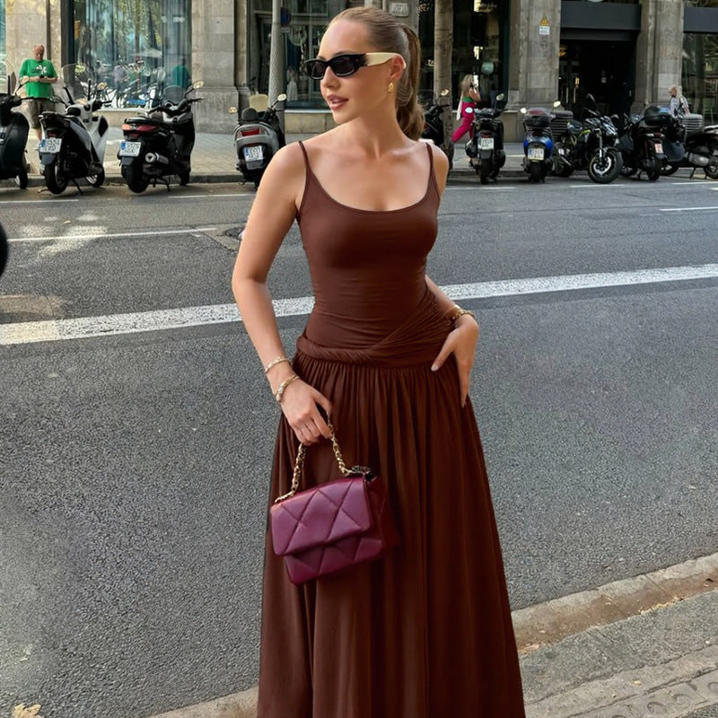 Dame Elegant Maxikjole med figursyet overdel og vid skirt Skovae
