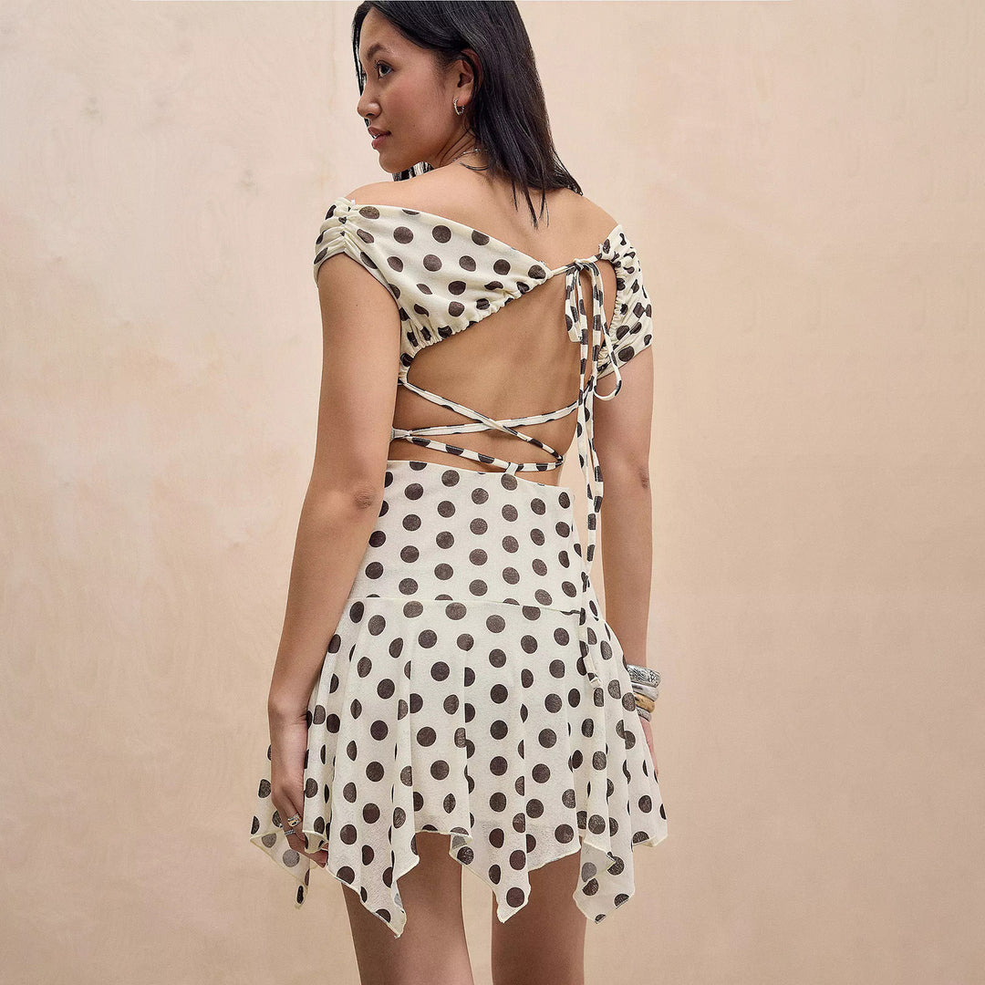Damer legende Polka Dot Kjole med let stof og dyb V-udskæring Skovae