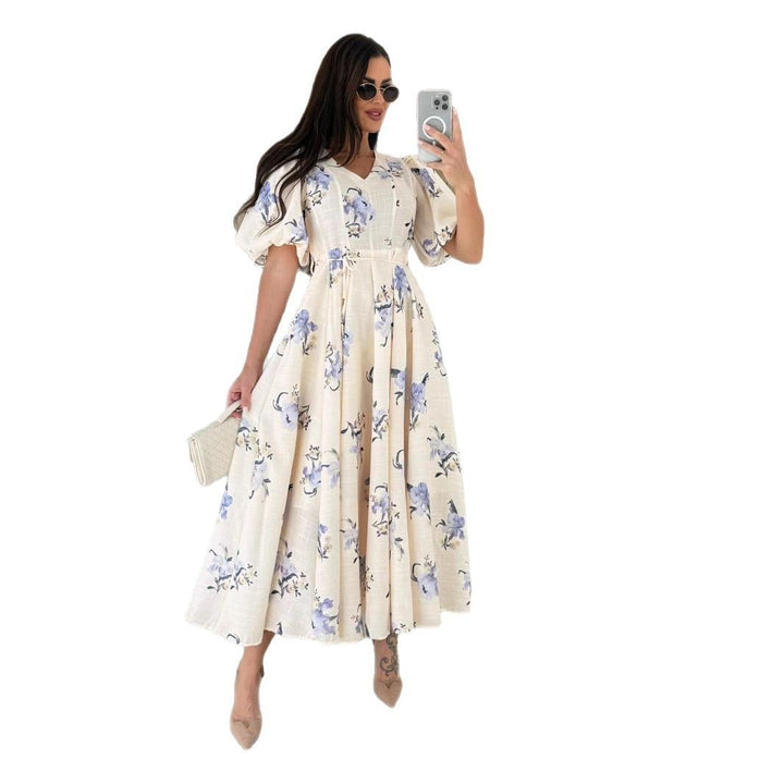 Dame Maxikjole med blomsterprint og puffærmer Stilla