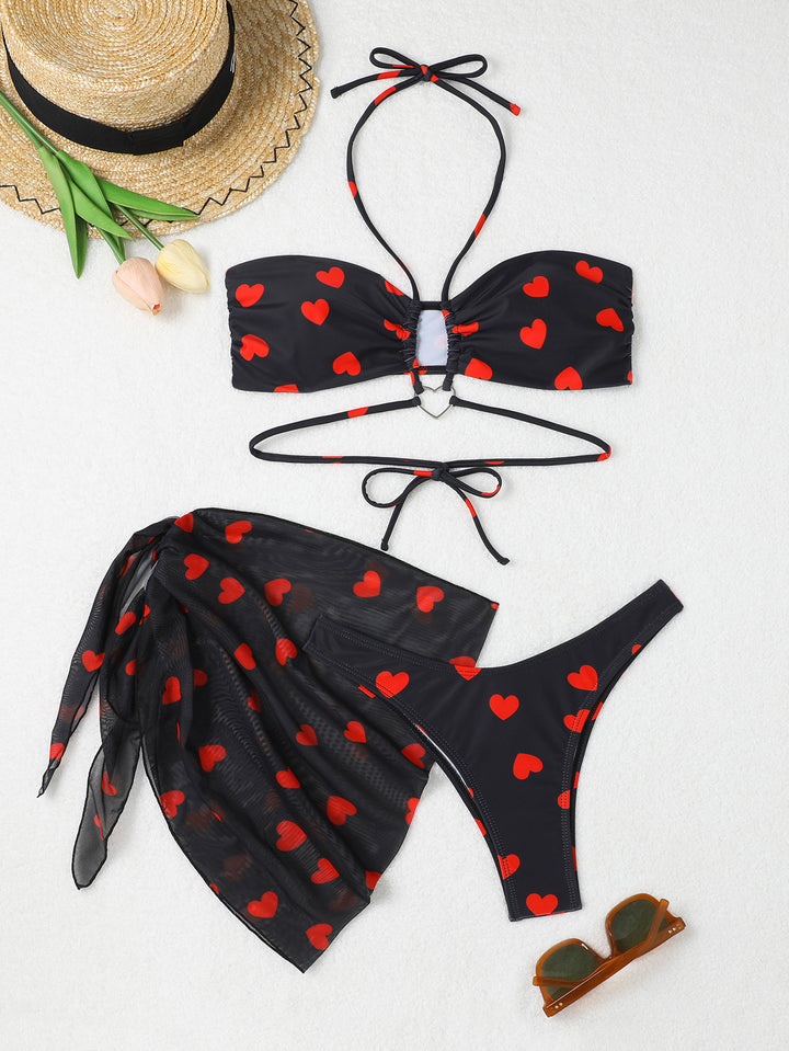 Dame Bandeau Bikini-Sæt med legende hjerte-design Skovae