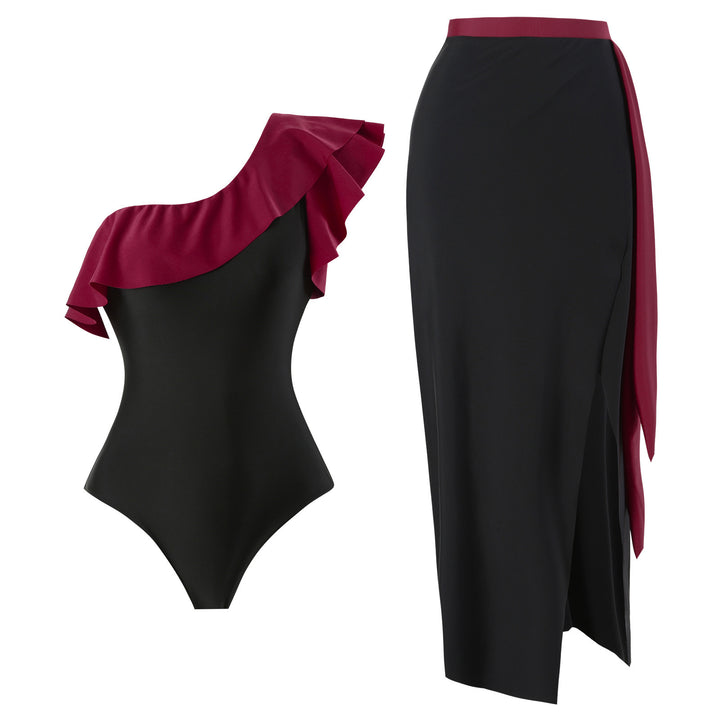 Dame trendy heldragt badedragt med asymmetrisk volangdesign og elegant snit Stilla