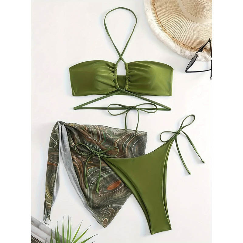 Dame bikini-sæt med rynket top og flatterende trusse Stilla