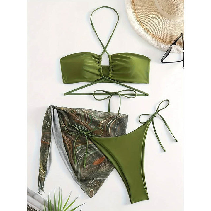 Dame bikini-sæt med rynket top og flatterende trusse Stilla