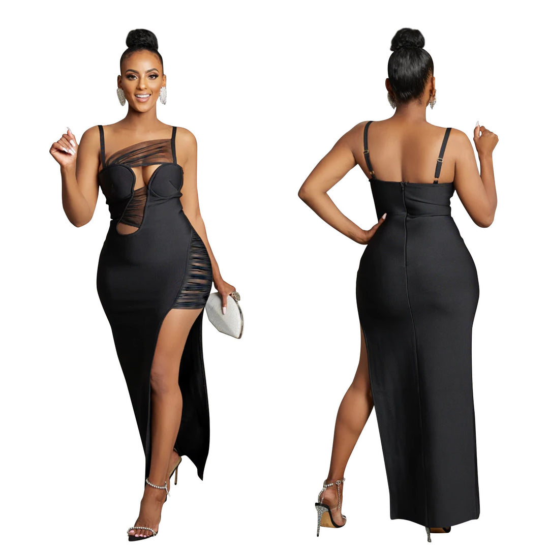 Dame sexy Maxikjole med sidelange cut-outs og transparente indlæg Stilla