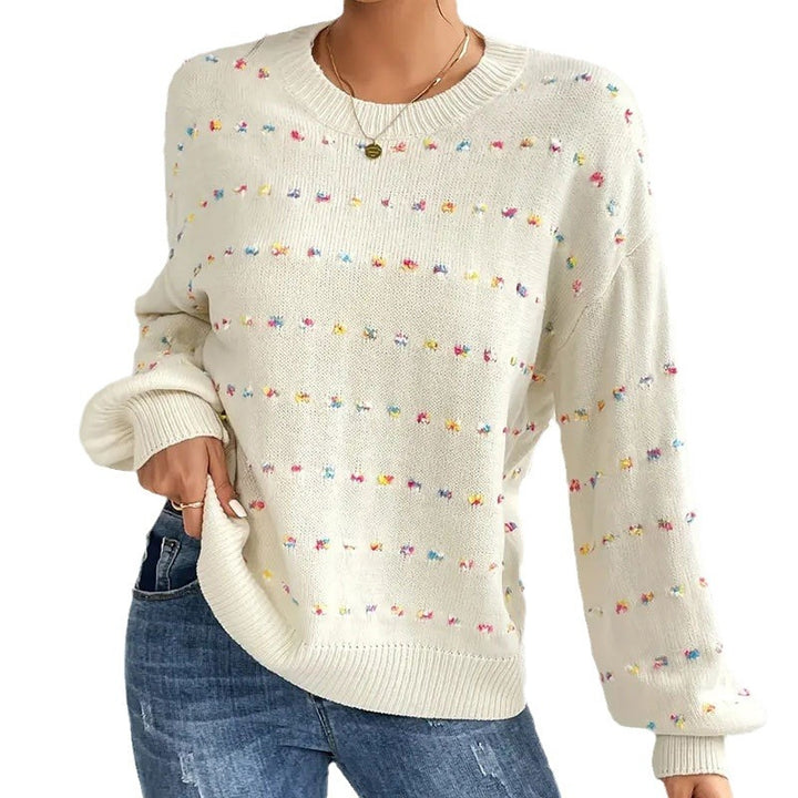 Dame strikket sweater med farverigt knude mønster og løs pasform Stilla