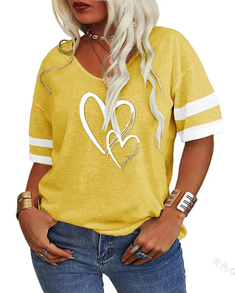 Damer afslappet T-shirt med kreativt hjerte design og sporty ærmer Stilla