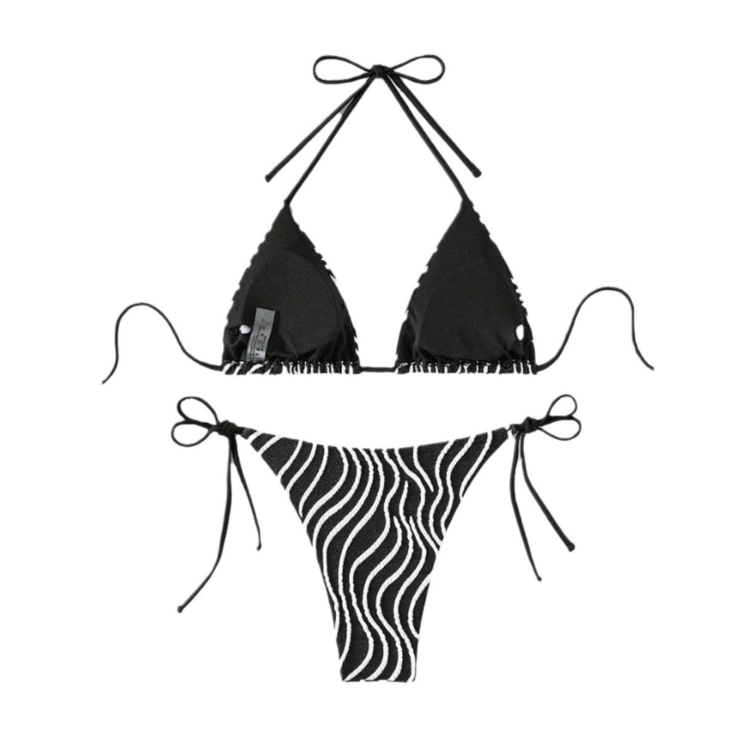 Dame triangel-bikini-sæt med legende bølgedesign og justerbare bindebånd Stilla