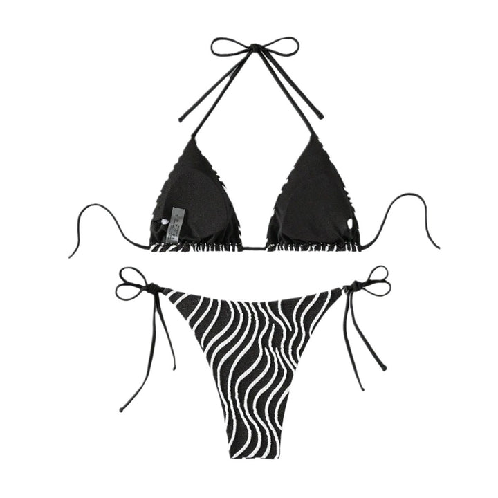 Dame triangel-bikini-sæt med legende bølgedesign og justerbare bindebånd Stilla