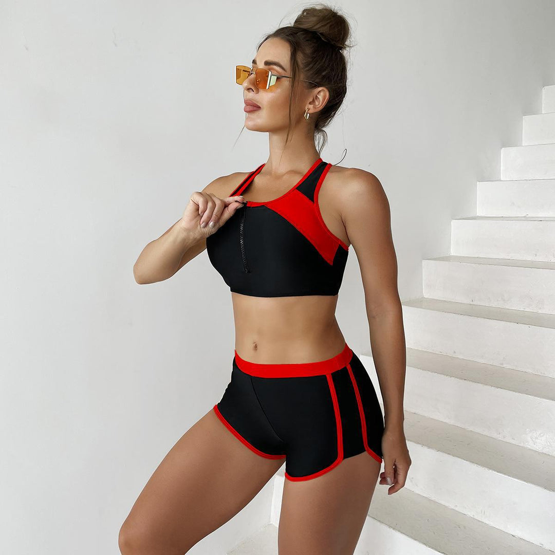 Dame Sporty bikini-sæt med kort bukser og lynlås Skovae