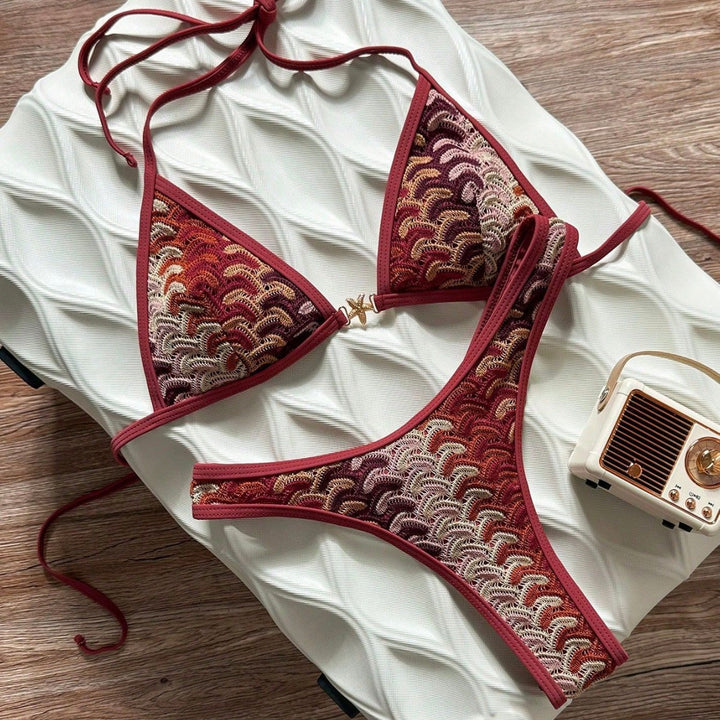 Dame triangel-bikini med elegant ribbestruktur Skovae