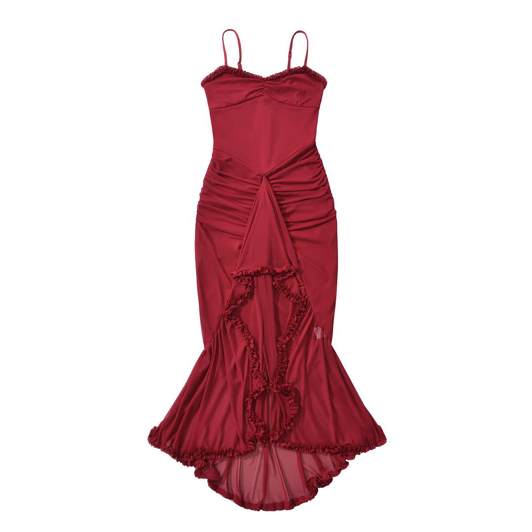 Dame elegant Maxi-kjole med justerbare spaghetti-stropper og charmerende flæse-detaljer Stilla