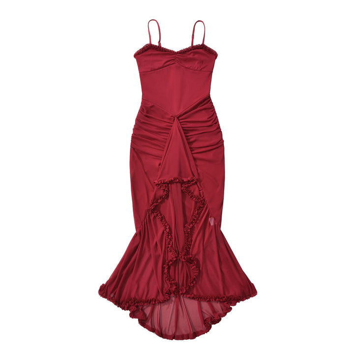 Dame elegant Maxi-kjole med justerbare spaghetti-stropper og charmerende flæse-detaljer Stilla