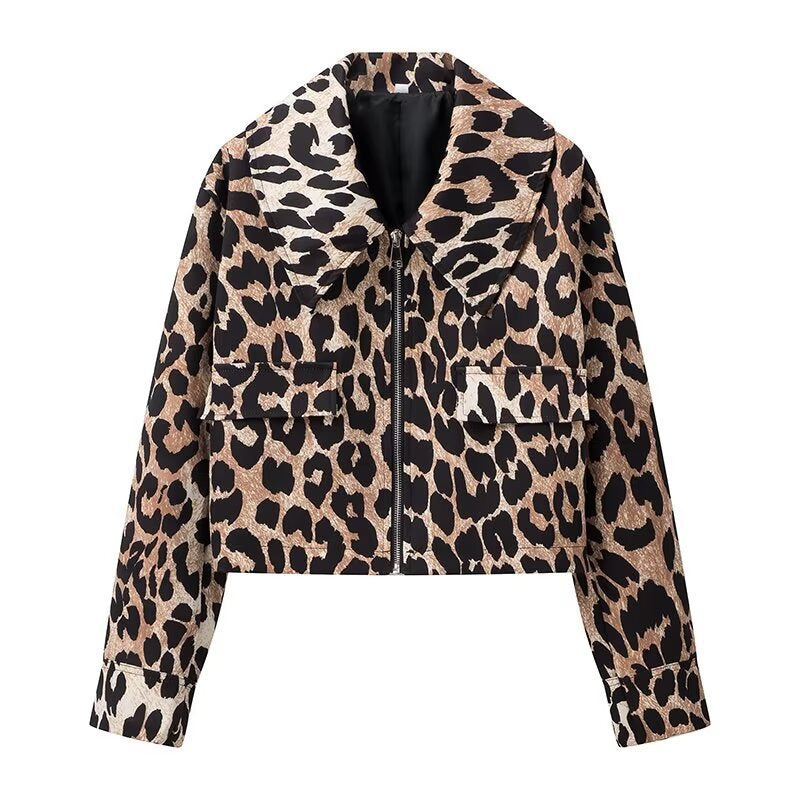 Kvinder Kort Leopardjakke i Urban Stil med Praktiske Lommer Stilla