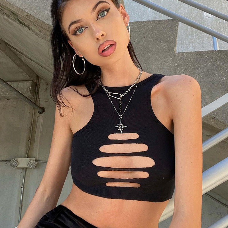 Dame Sportsligt Crop-Top med Cut-Out-Design og elastisk materiale Stilla