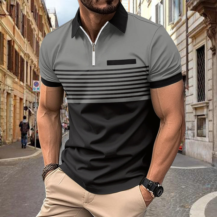 Herrer poloshirt med moderne lynlås og sportsligt stribemønster Stilla