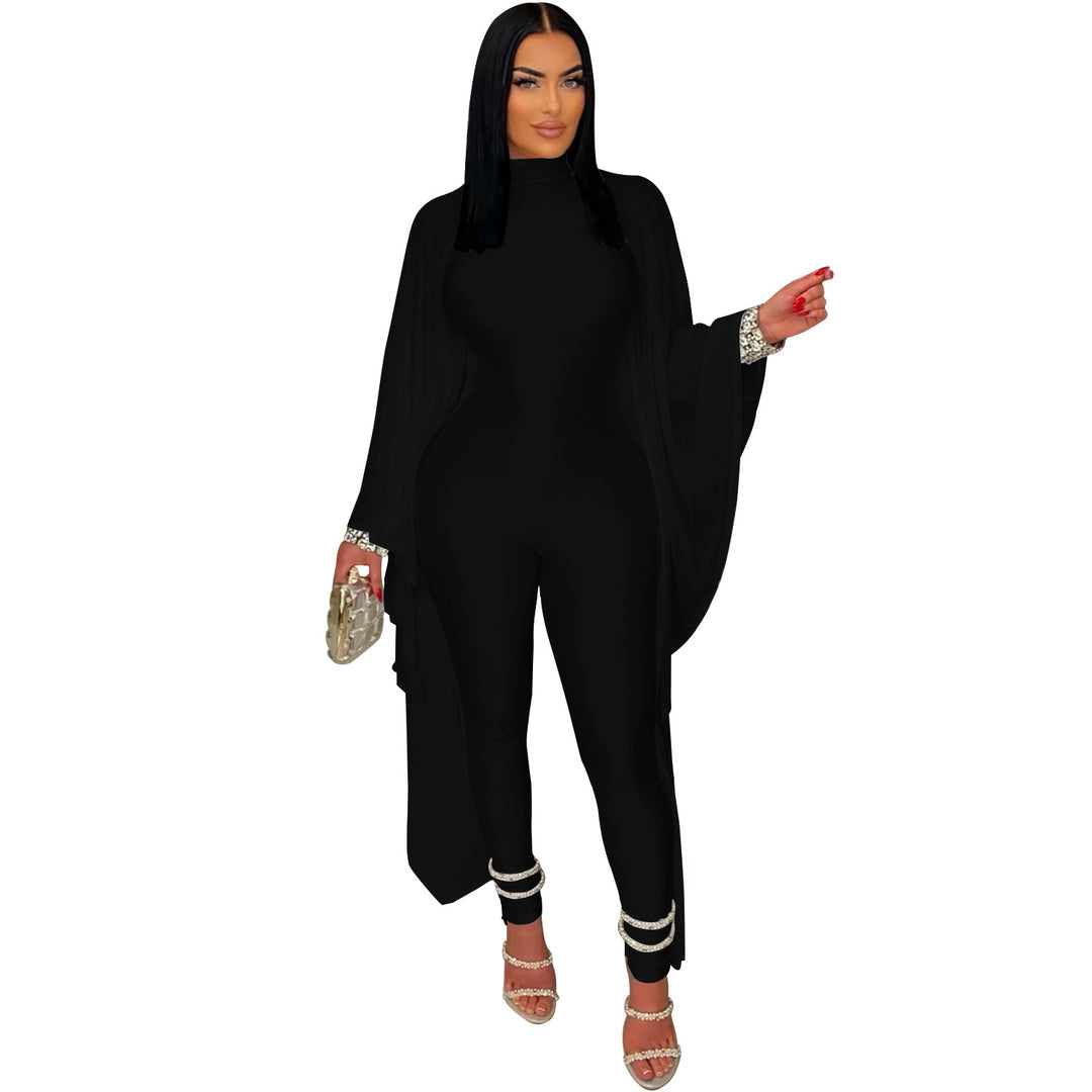 Dame Elegant Jumpsuit med vidt skåret Kimonoærme og fine udsmykninger Stilla