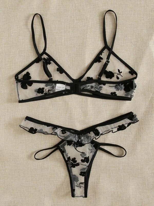 Dame floral broderet mesh undertøjsæt Stilla 1752573505