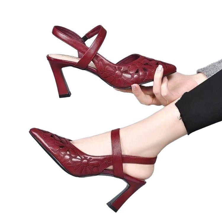 Dame Slingback-pumps med blomstret læderdesign og elegant blokhæl Stilla
