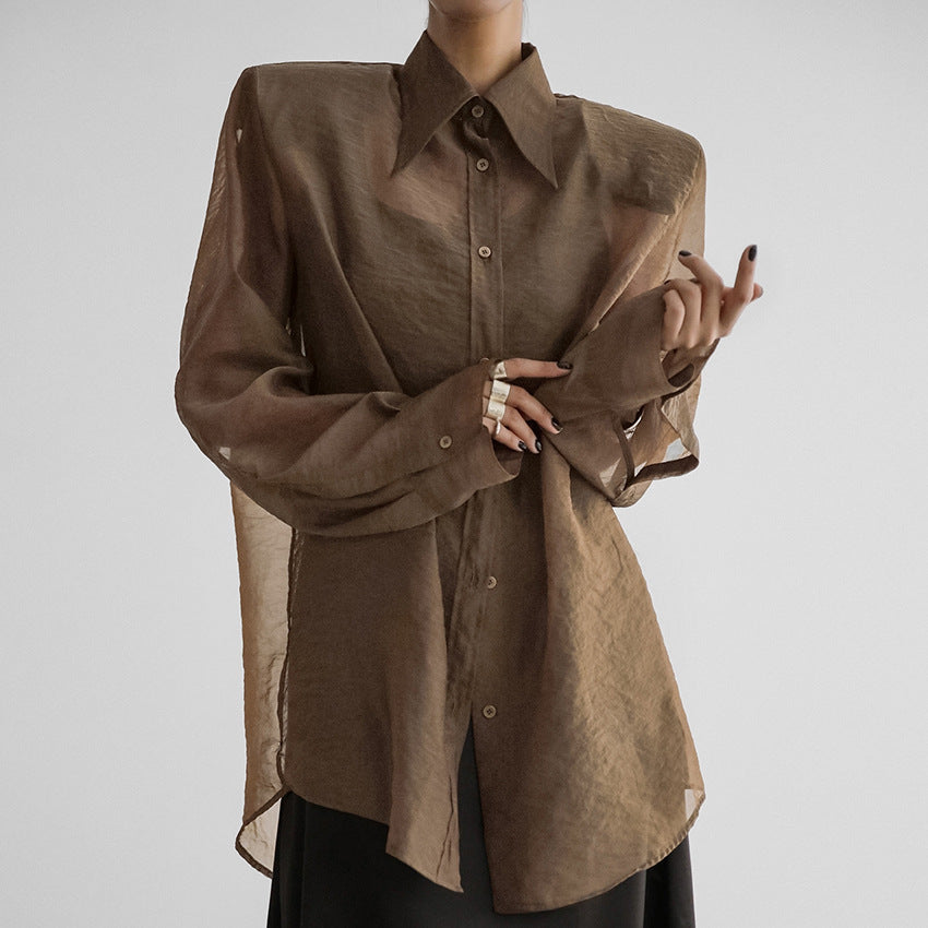 Dame store størrelser skjorte bluse med asymmetrisk design og gennemsigtige ærmer Stilla