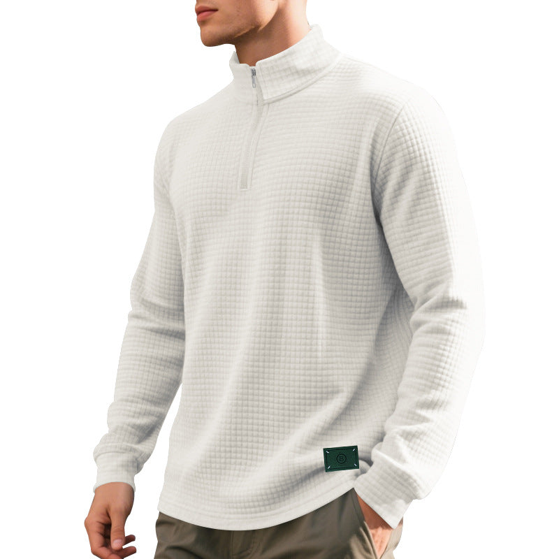 Herren nan lette vaffelstrik pullover med kort krave lynlås og rundet kant Skovae