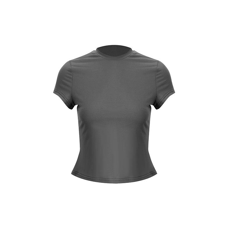 Dame sporty kortærmet T-shirt med høj hals og tætsiddende pasform Skovae