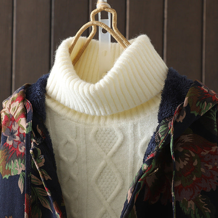Stilla | Lang Vintage Frakke Med Blomsterprint