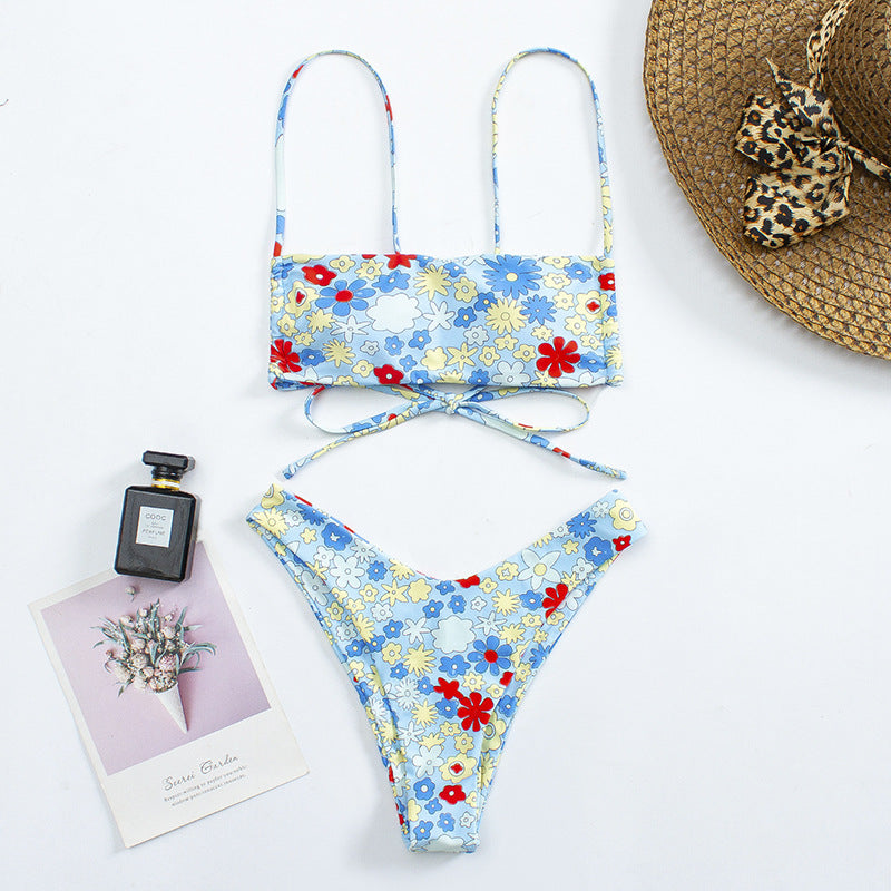 Dame blomster mønster bikini-sæt med elegant skæring Skovae