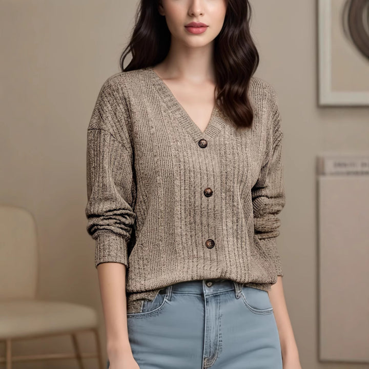 Dame afslappet cardigan med knapper Stilla