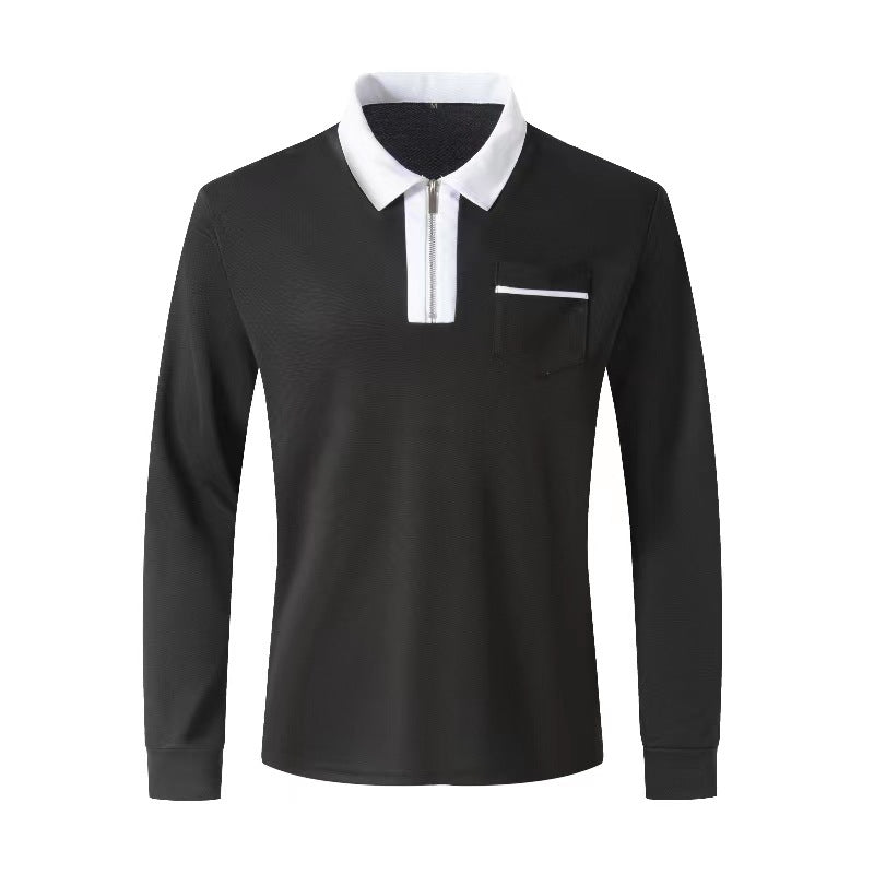 Herrer nan elegant Langærmet poloshirt med markeret ståkrave metal kort lynlås og brystlomme Skovae