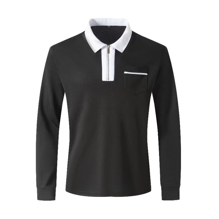 Herrer nan elegant Langærmet poloshirt med markeret ståkrave metal kort lynlås og brystlomme Skovae