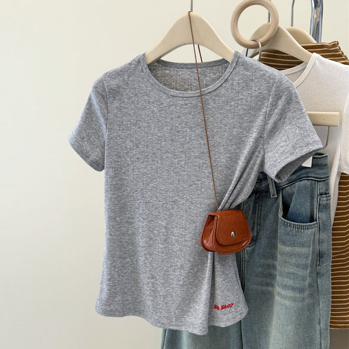 Dame kortærmet rib T-shirt med subtile logo-detaljer Stilla