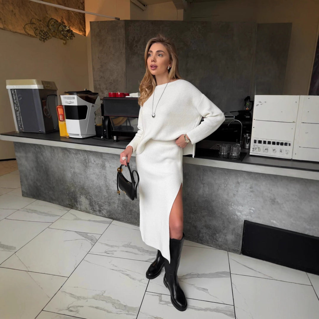Kvinders Strik Kjole og Oversize Sweater Sæt Stilla
