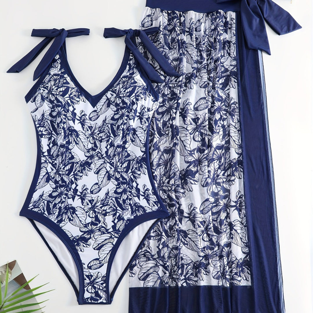 Dame one-piece badeshorts med blomster overtræk Skovae