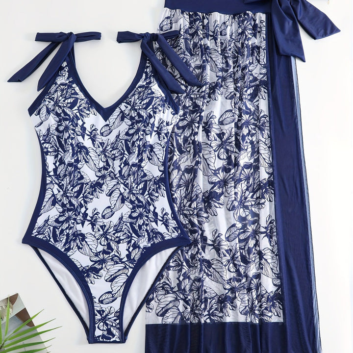 Dame one-piece badeshorts med blomster overtræk Skovae