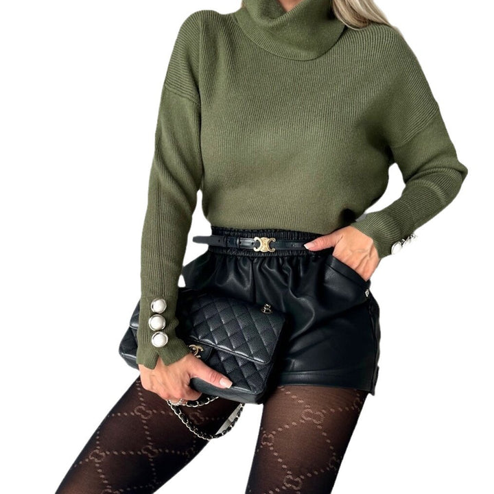 Dame Elegant rullekrave sweater i høj kvalitet materiale med dekorative knapper Stilla