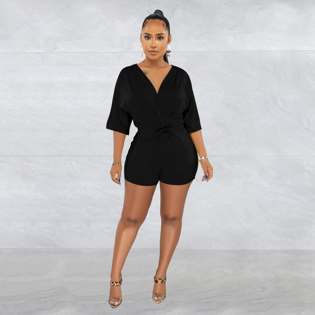 Dame Elegant Playsuit med indpaknings-look og afslappet ribkant Stilla