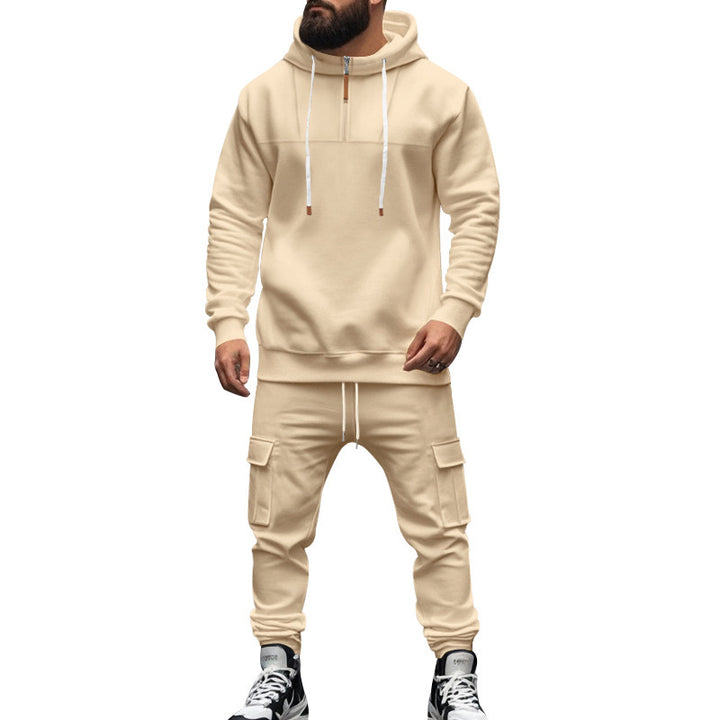 Herren nan hoodie- og joggersæt i cargo-stil med kort brystlynlås og påsyede klaplommer Skovae
